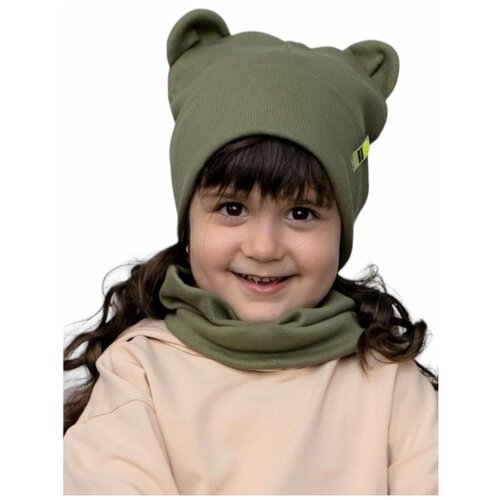 Комплект бини , размер 44-47, хаки детские аксессуары для волос ленточная полосатая тканевая шапка с цветочным узелком детская шапка тюрбан головные уборы для девочек шап