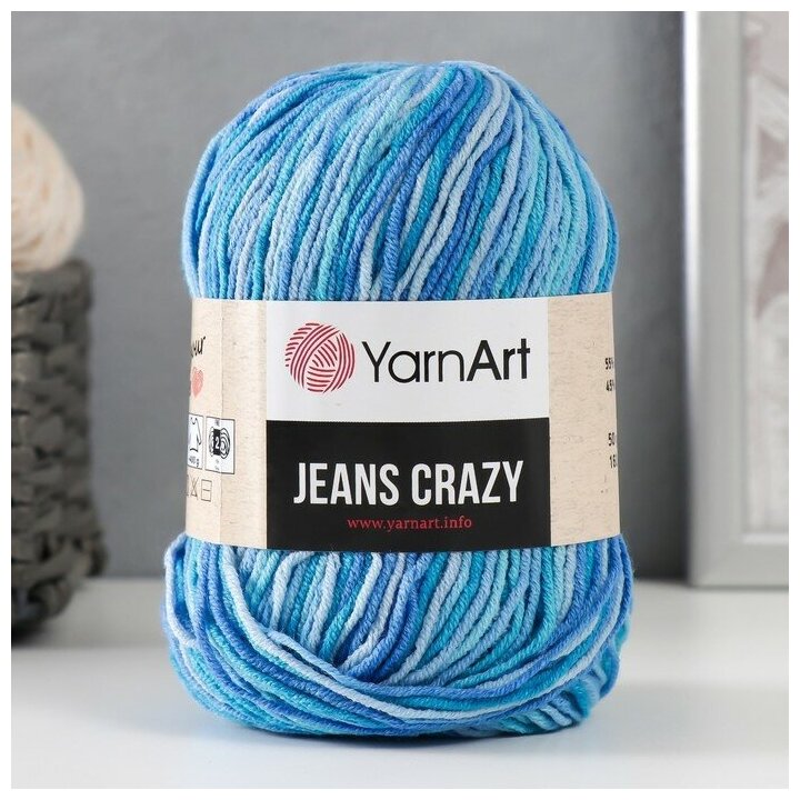 YarnArt Пряжа "Jeans crazy" 55% хлопок, 45% акрил 160м/50гр (8212 голубой-серый)