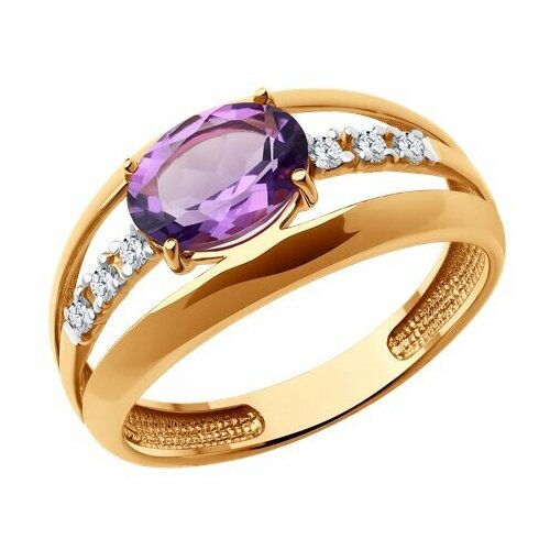 Кольцо Diamant online, золото, 585 проба, фианит, аметист, размер 19.5