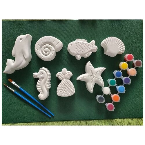 детский набор для рисования сделай сам детские игрушки набор для рисования камнями для мальчиков и девочек Антистресс комплект гипсовых фигурок для раскрашивания. Подводный мир 7 фигурок, кисточка, краски
