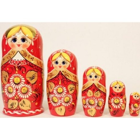 Матрешка "Ромашка красная" 5 кукольная Хохлома LHM10128