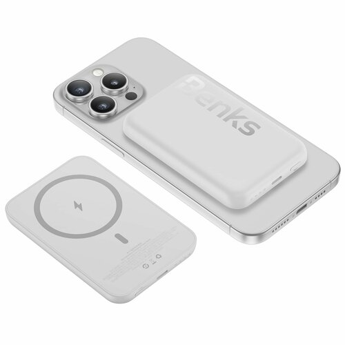 Магнитный аккумулятор с беспроводной зарядкой Benks MP10 Mini Wireless Power Bank 6000 mAh Белый 5290₽
