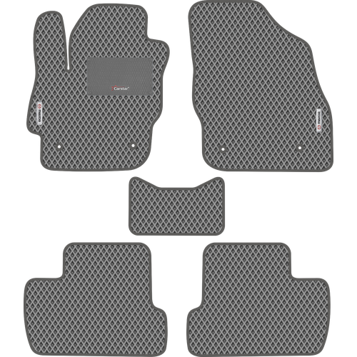 фото Автомобильные коврики eva для mazda 3 ii bl (2009-2013), с каучуковым подпятником и 2 эмблемами mazda, серые с серым кантом, ячейка - ромб
