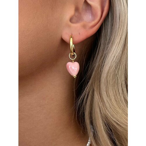 Серьги конго MOON SOUL, керамика, жемчуг культивированный, размер 20 мм, белый, золотой, розовый