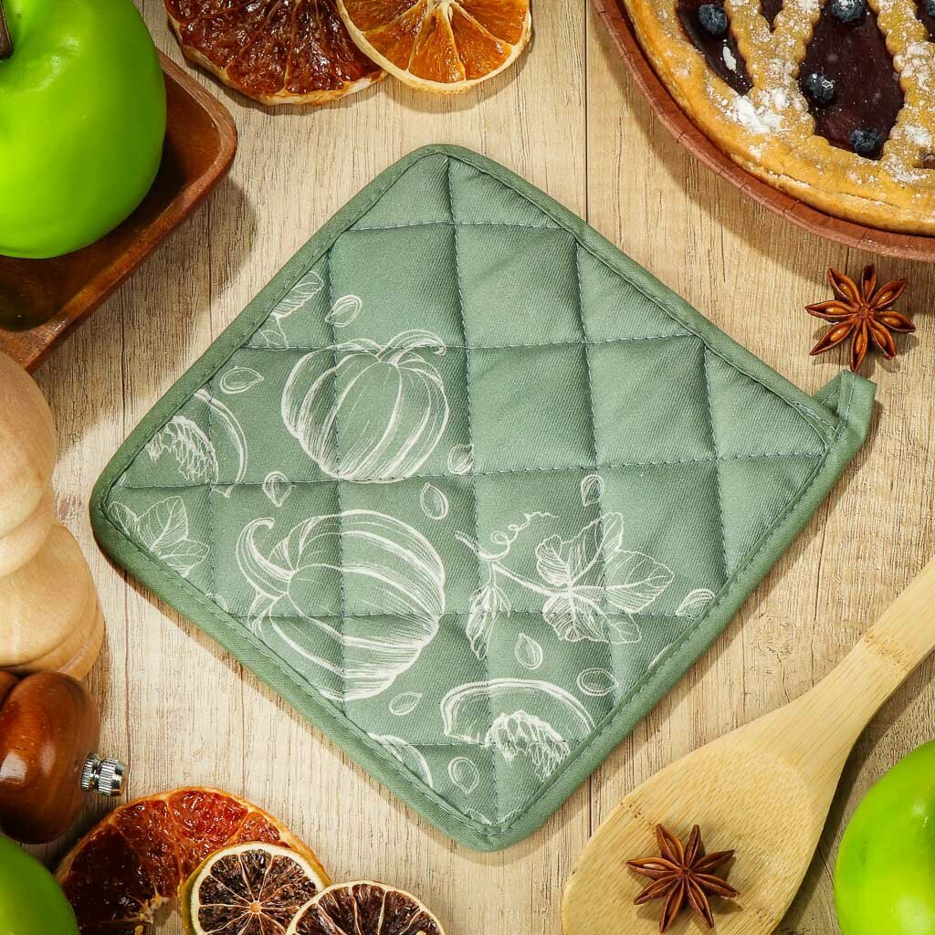 фото Прихватка 18х18 см, 100% хлопок, зеленая, Тыква