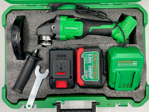 Изображение товара Болгарка бесщеточная аккумуляторная 125 мм угловая шлифовальная машина, 21 В, 2 АКБ Li-ion 8 Ач Satdpro 198Vf УШМ