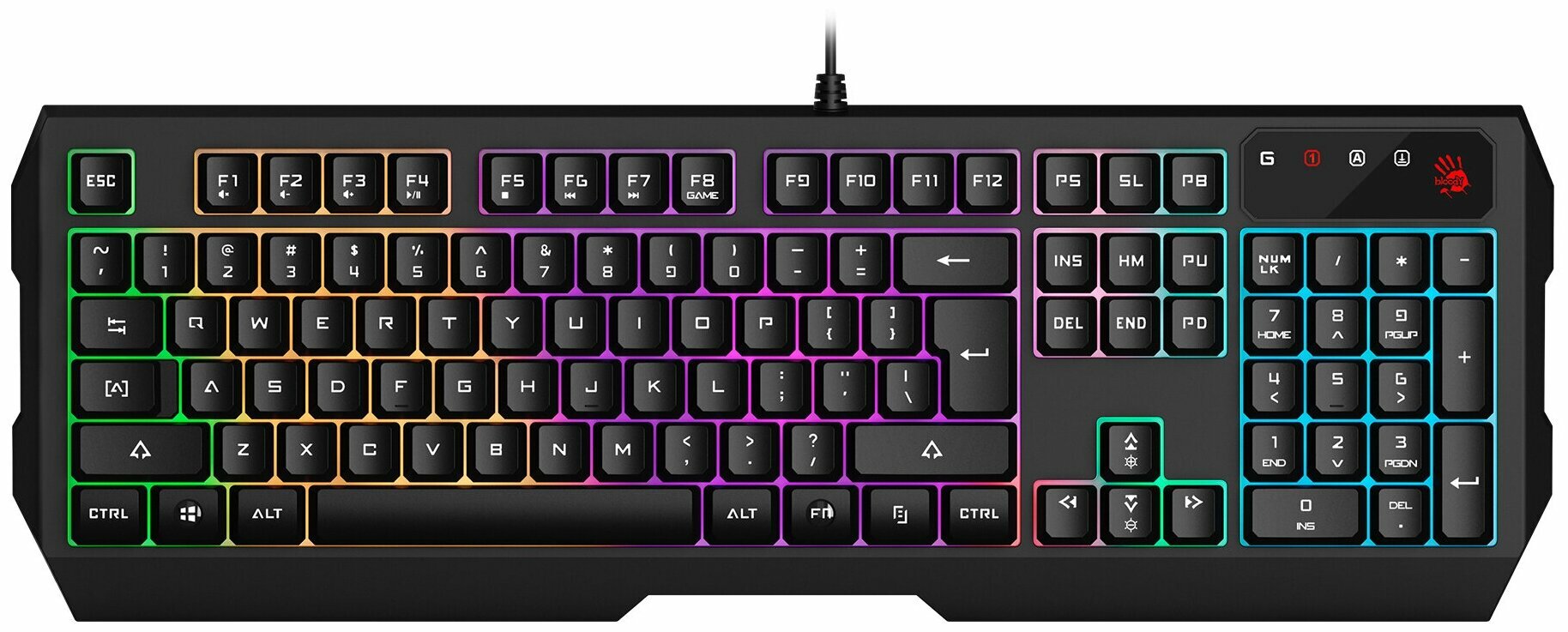 Клавиатура A4Tech B135, мембранная, подсветка клавиш, игровой дизайн