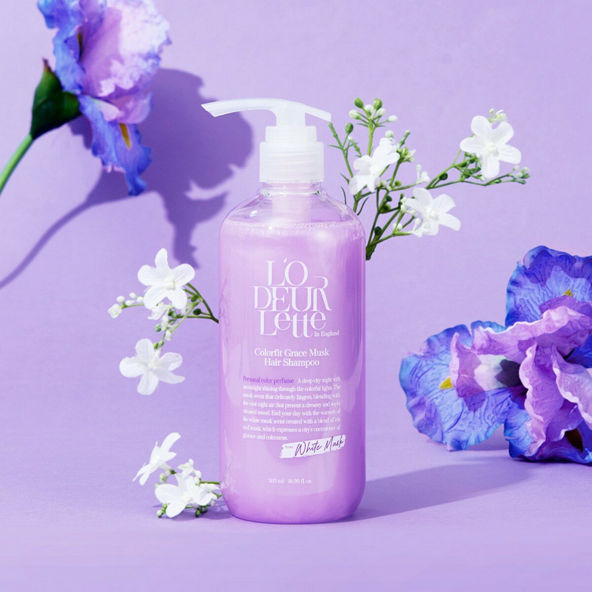 L'ODEURLETTE IN ENGLAND COLOR FIT GRACE MUSK HAIR SHAMPOO Парфюмированный шампунь для волос c ароматом белого мускуса 500мл — фото 1