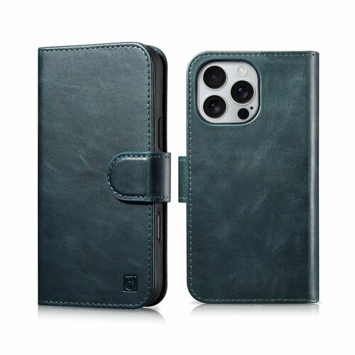 фото Книжка+накладка чехол из натуральной кожи 2 в 1 oil wax premium leather для iphone 16 pro max icarer