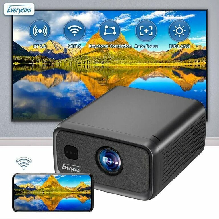 Проектор Everycom H100, для домашнего кинотеатра, Android 12 — фото 1