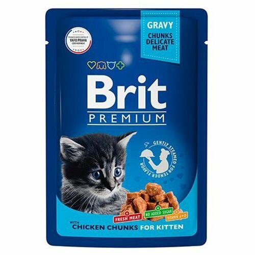 Brit Premium Gravy Chicken Chunks Kitten / Паучи Брит Премиум для Котят Цыпленок в соусе, 85г х 5 + 1шт
