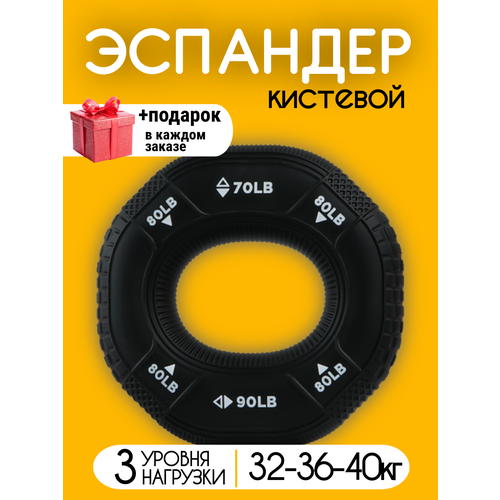 Кистевой эспандер круглый силиконовый 3 уровня нагрузки эспандер для рук кольцо 8 см черный 424₽