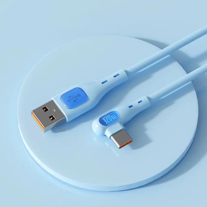 CAFELE 90 градусов usb type c кабель для айфона 15 16 шунр для игровой быстрая зарядка 6А 120 Вт локоть зарядного провод для передачи данных, blue, 1,2 м