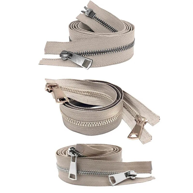 Металлические двойные молнии #5 20/30/40/50/60/70/80 см Beige Silver Zipper 60cm