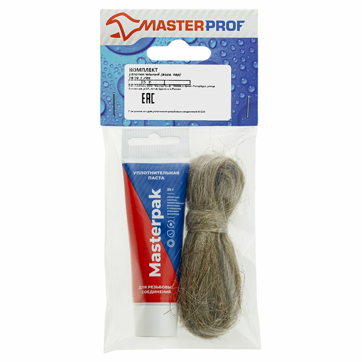 Комплект для герметизации Masterpak паста уплотнительная 25 г + лен туба