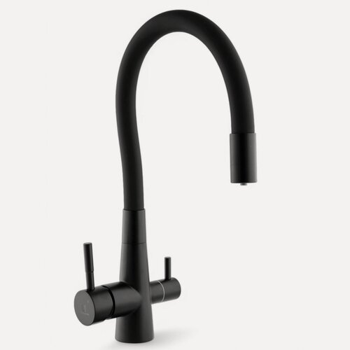 Изображение товара Смеситель для кухни с фильтром для питьевой воды черный с гибким черным изливом