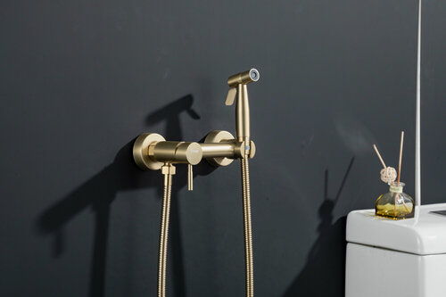 Изображение товара Гигиенический душ со смесителем Frap F7503-3 золотой сатин, латунь