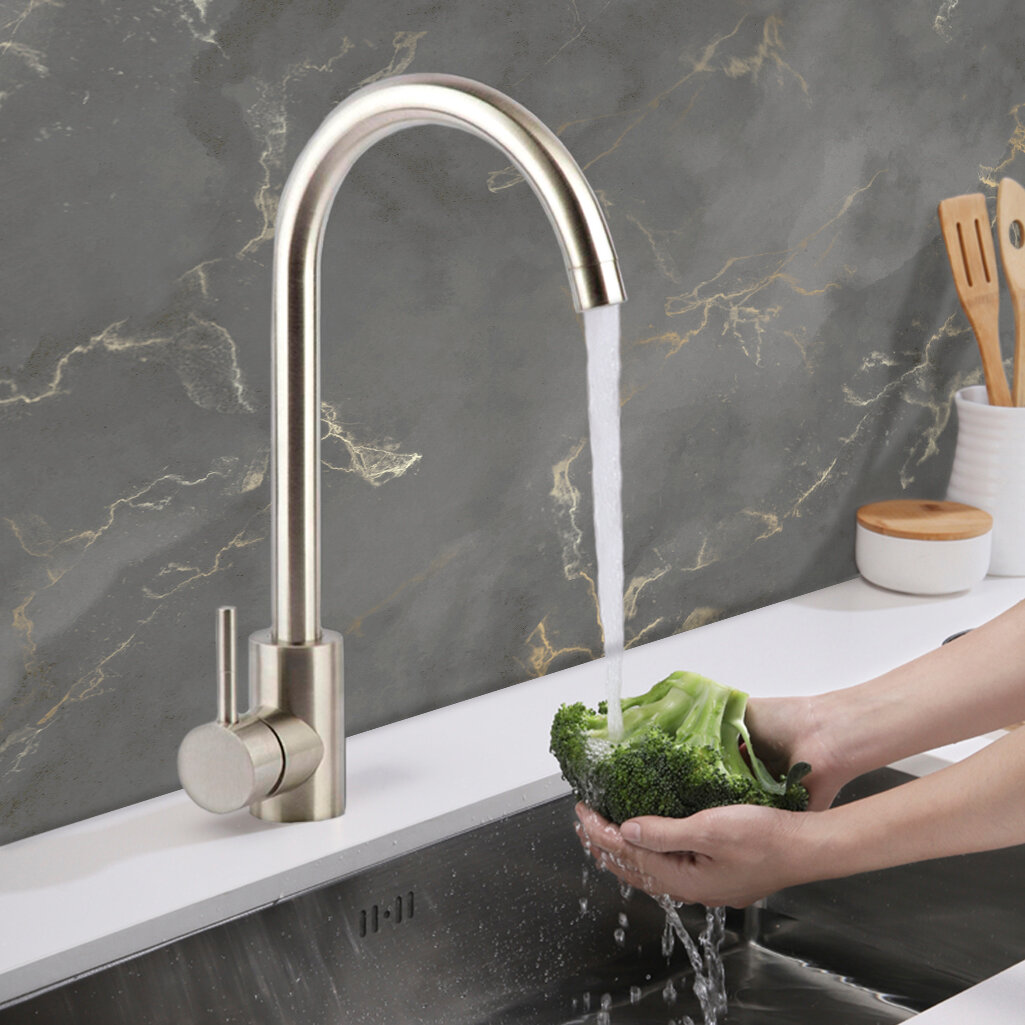 Смеситель для кухни F759KN, поворотный излив 26,5 см, нержавеющая сталь — фото 1