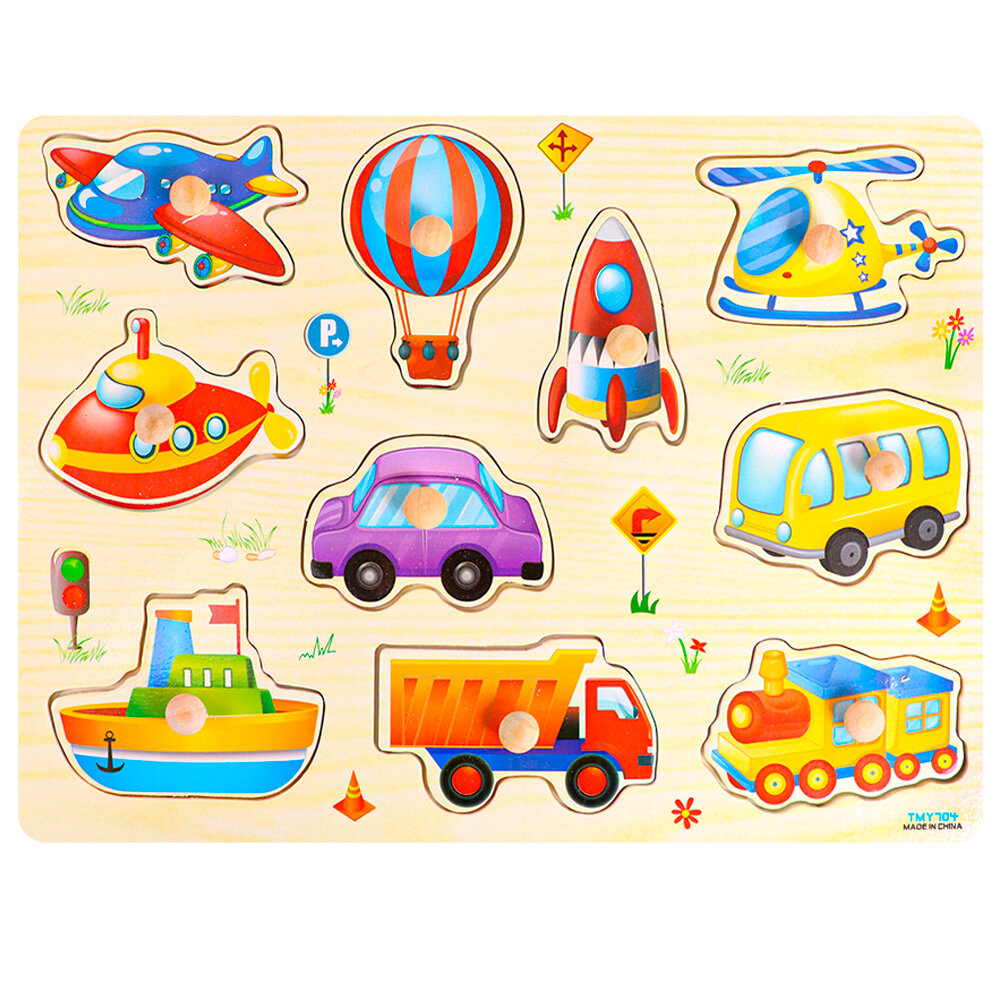 Рамка-вкладыш Рыжий кот "Транспорт" деревянная для моторики и логики