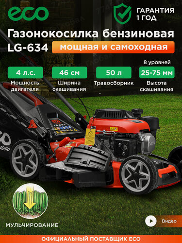 Изображение товара Газонокосилка бензиновая самоходная с мульчированием ECO LG-634 (EC3420-1)