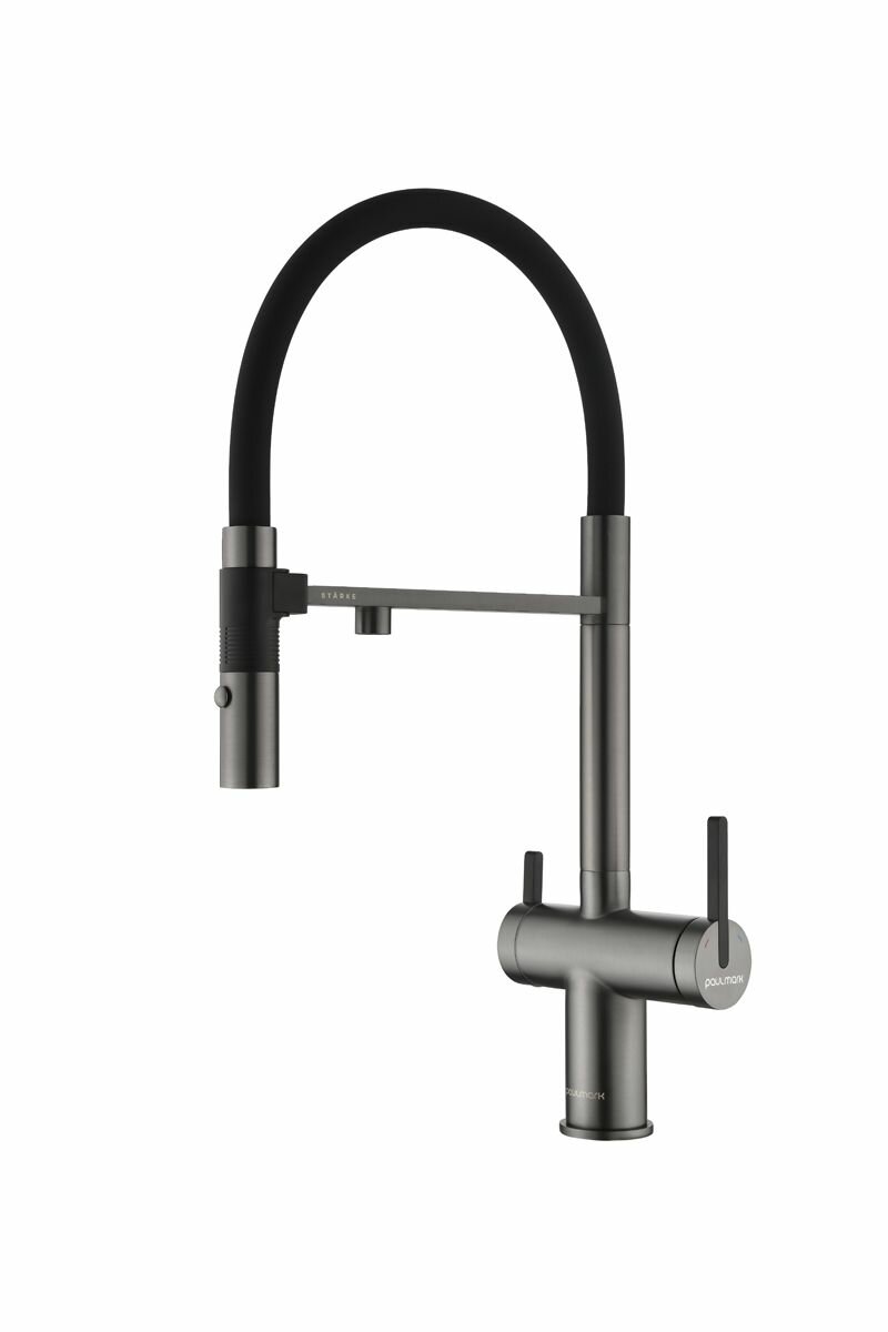 Смеситель для кухни с гибким изливом Paulmark GRAVITY  латунь  цвет вороненая сталь  Gr213888 GM