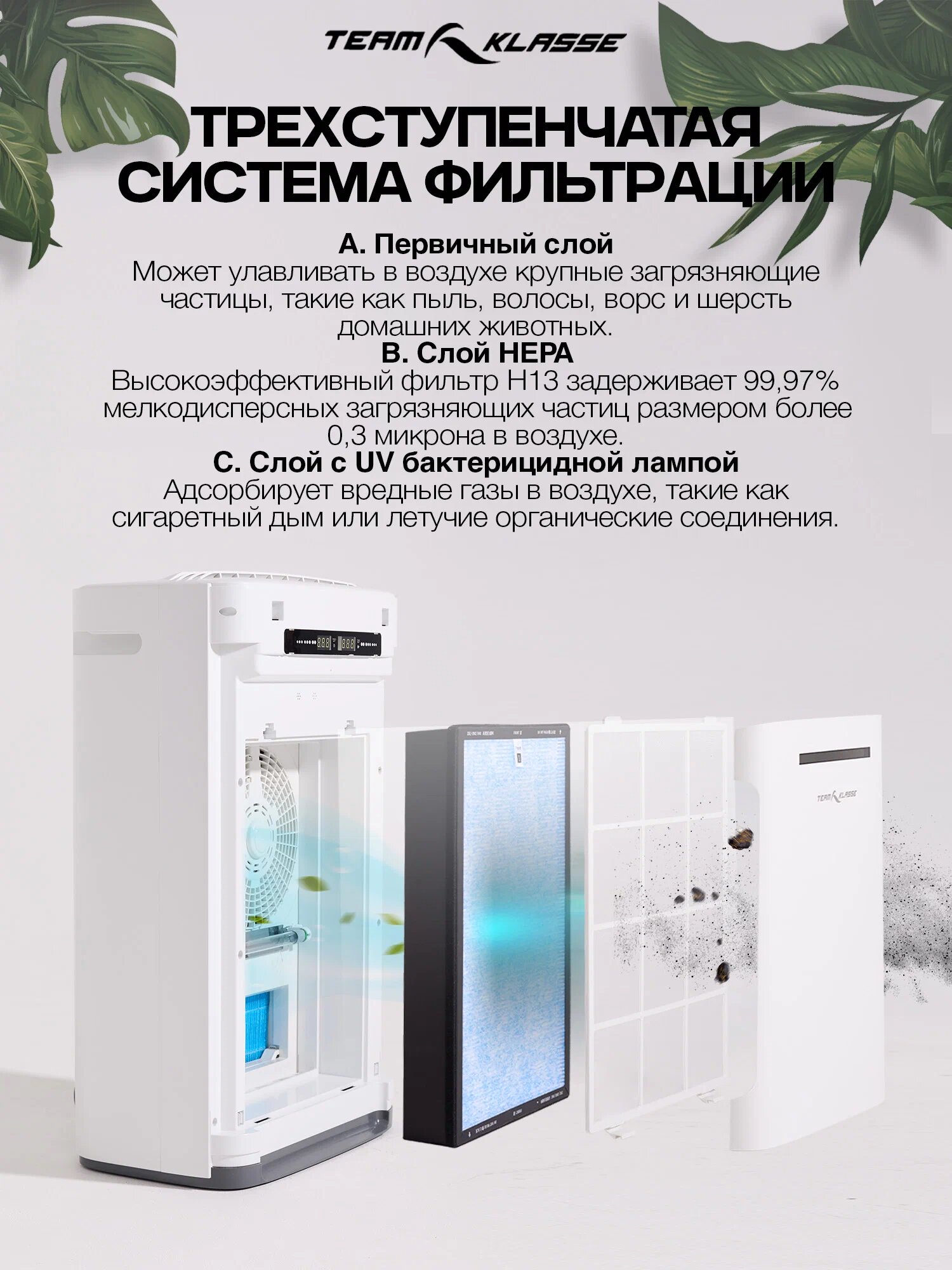 Комплект фильтров для очистителя воздуха Team Klasse JH-2802