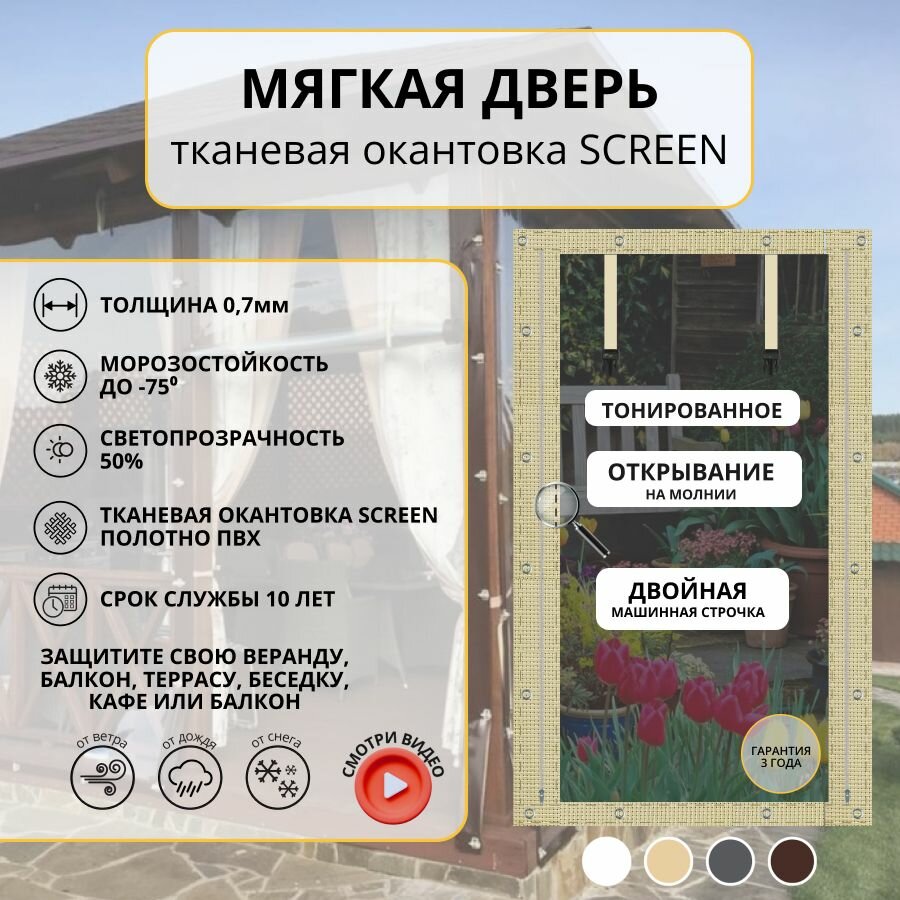 210см*120см -МягкаяДверь из ПВХ (тканевая окантовка SCREEN)