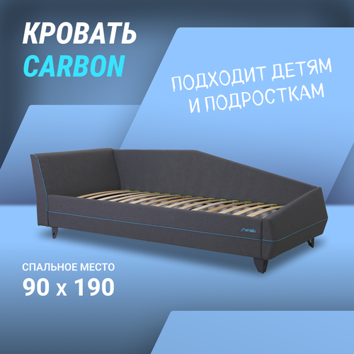 Фабрика Мирлачёва Кровать CARBON дизайн 2024г 90х190, на ножках, изголовье слева, кант голубой