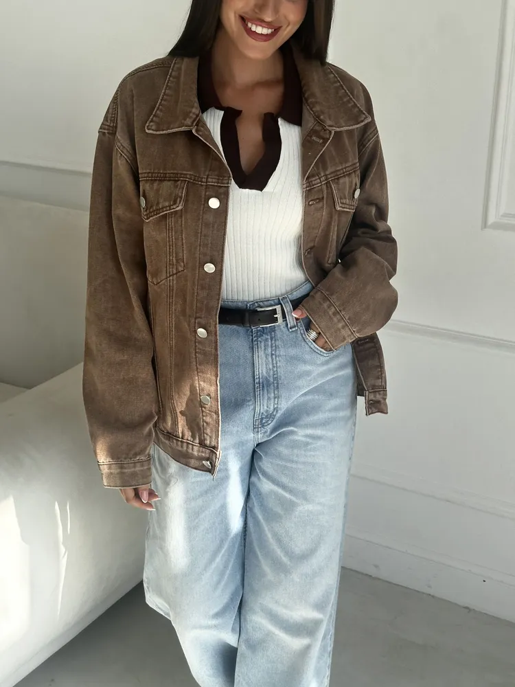 Куртка джинсовая , размер 44, коричневый — фото 1