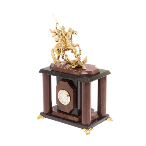 Уральский сувенир Настольные часы Георгий Победоносец из бронзы и лемезита 27 см 31789₽