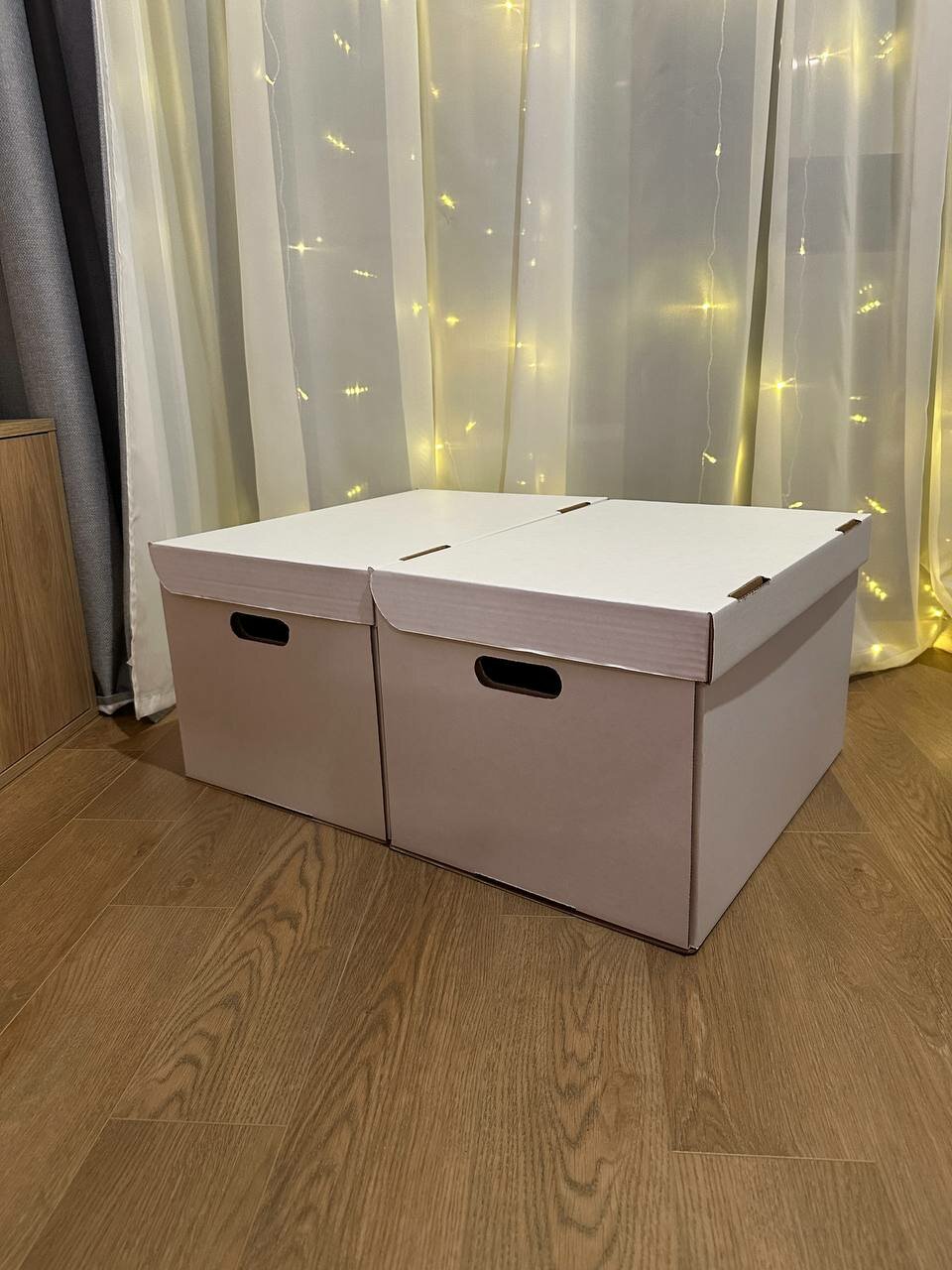 Коробки для хранения, для переезда, с ручками, картонные, белые, 4шт — фото 1