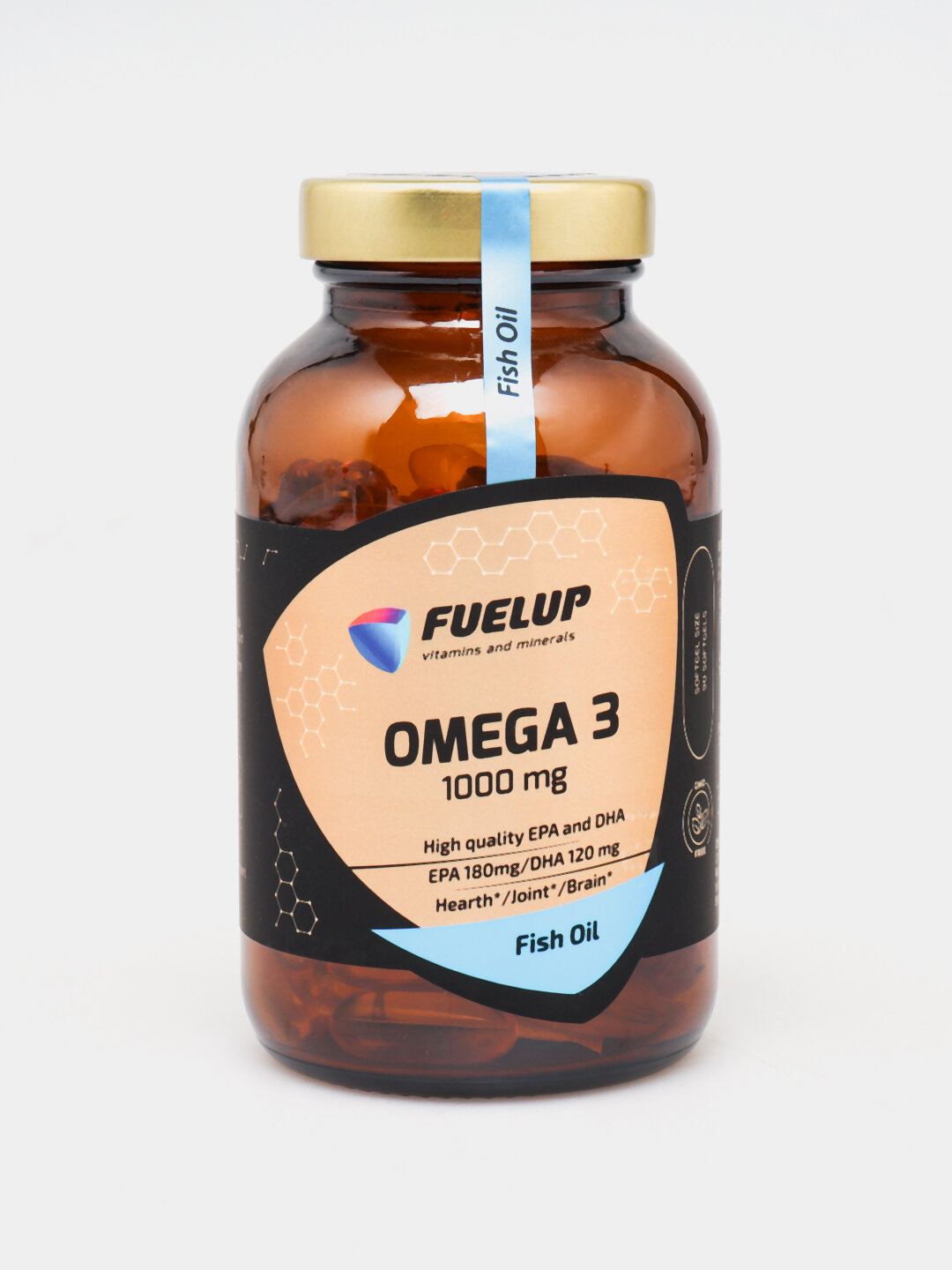 Омега 3 (Omega 3) Рыбий жир 1000мг 90 софтгель baliq yo'gi FUEL UP стекляная упаковка, 90 софтгель