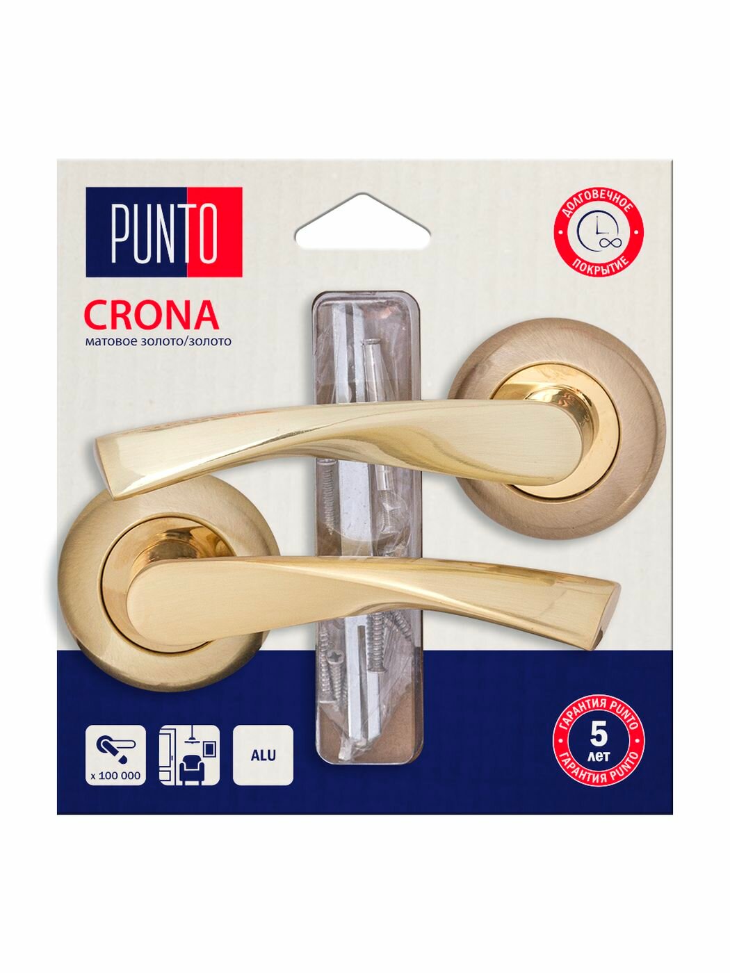 Ручка дверная межкомнатная Punto LM/A R. TL54. CRONA/HD SG/GP-4 матовое золото/золото