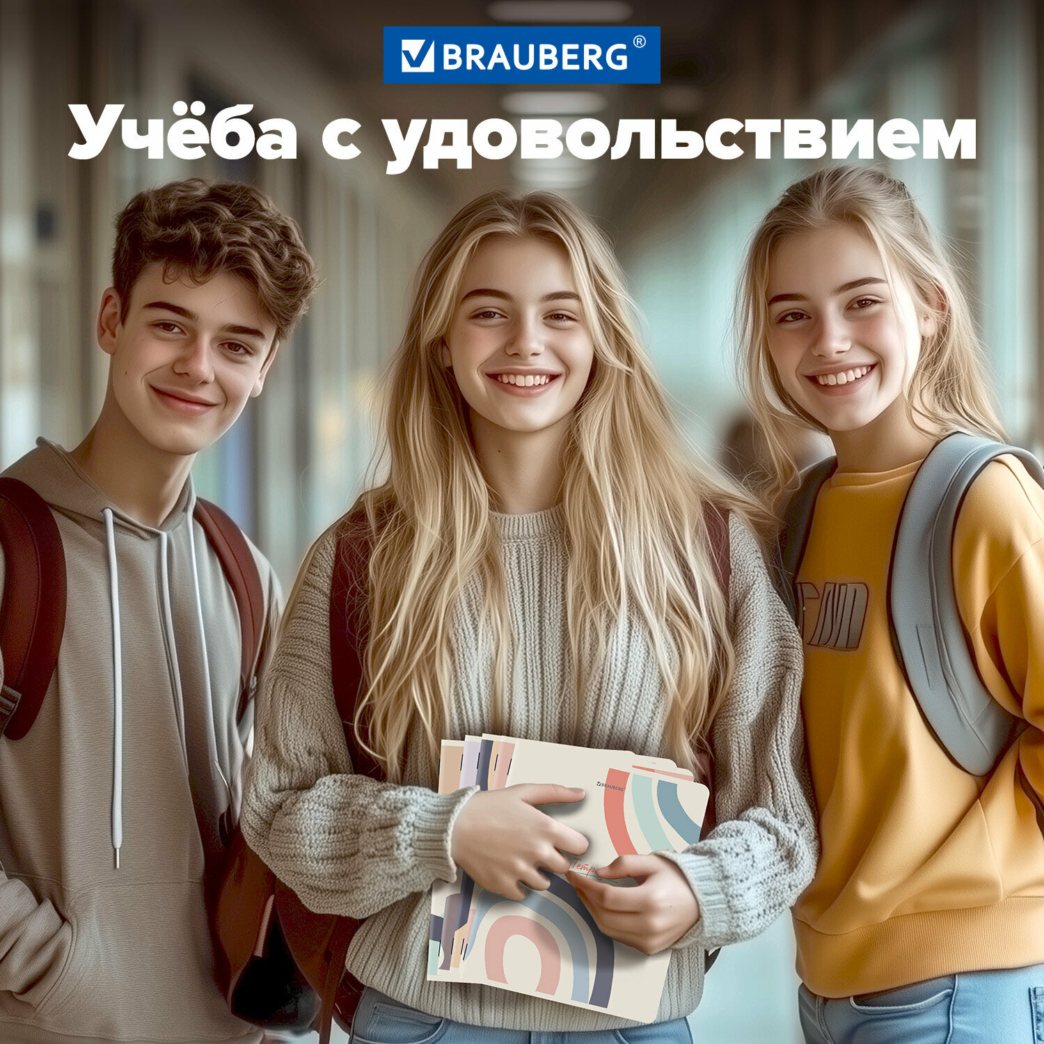 Тетрадь А5 в клетку 48 листов для записей в школу и офис, набор 5 штук, матовая обложка, Brauberg Abstract, 404931 — фото 1