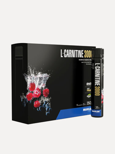 Изображение товара Л-карнитин жидкий Maxler, 3000 мг, 14 туб по 25 мл - Черника-малина