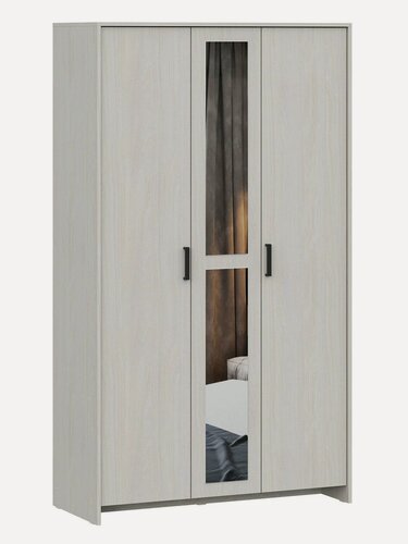 Изображение товара Распашной шкаф для одежды и хранения вещей Дублин с зеркалом, с полками, со штангой, 120.1х50х209.4 см, Ясень Анкор светлый