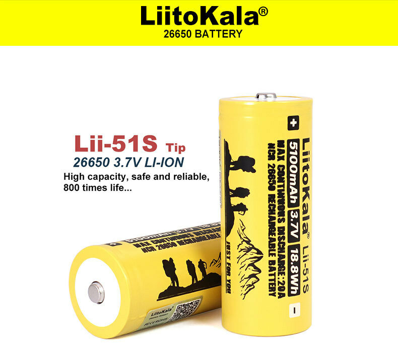 Аккумулятор LiitoKala Lii-51S NCR26650 Li-Ion 5100 мА·ч 3.7 В высокий плюс, в упаковке: 1 шт. — фото 1