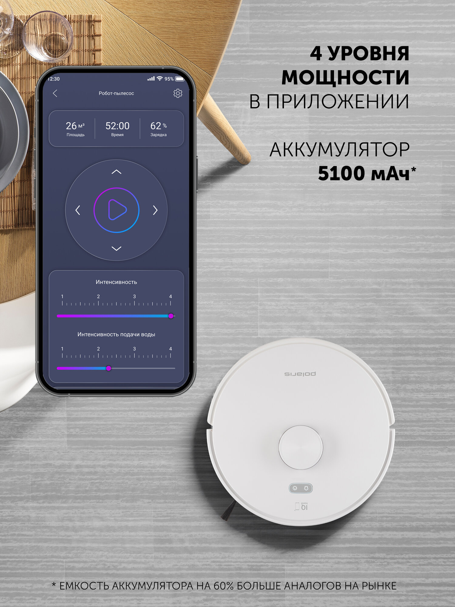 Робот-пылесос Polaris PVCR G2 6001 Wi-Fi IQ Home c влажной уборкой, белый — фото 1