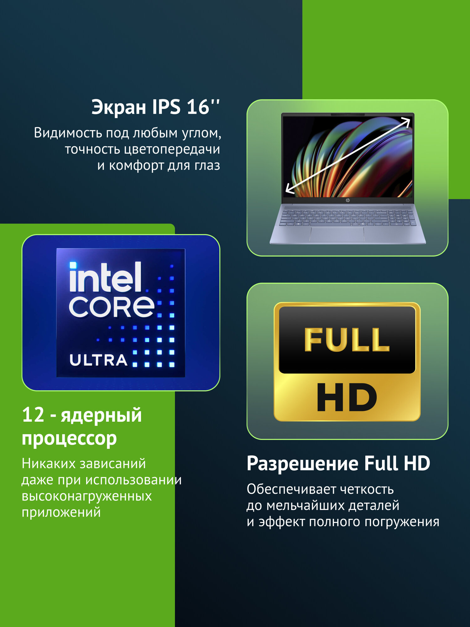 Ноутбук HP Pavilion 16-af0007ci, 16", IPS, Intel Core Ultra 5 125U, LPDDR5 16ГБ, SSD 512ГБ, Intel Graphics, голубой — фото 1