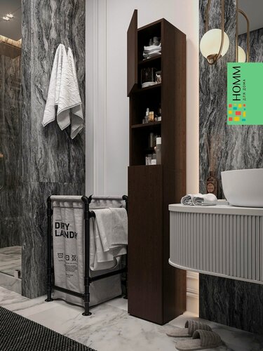 Изображение товара Закрытый стеллаж для ванной с полками узкий напольный шкаф пенал