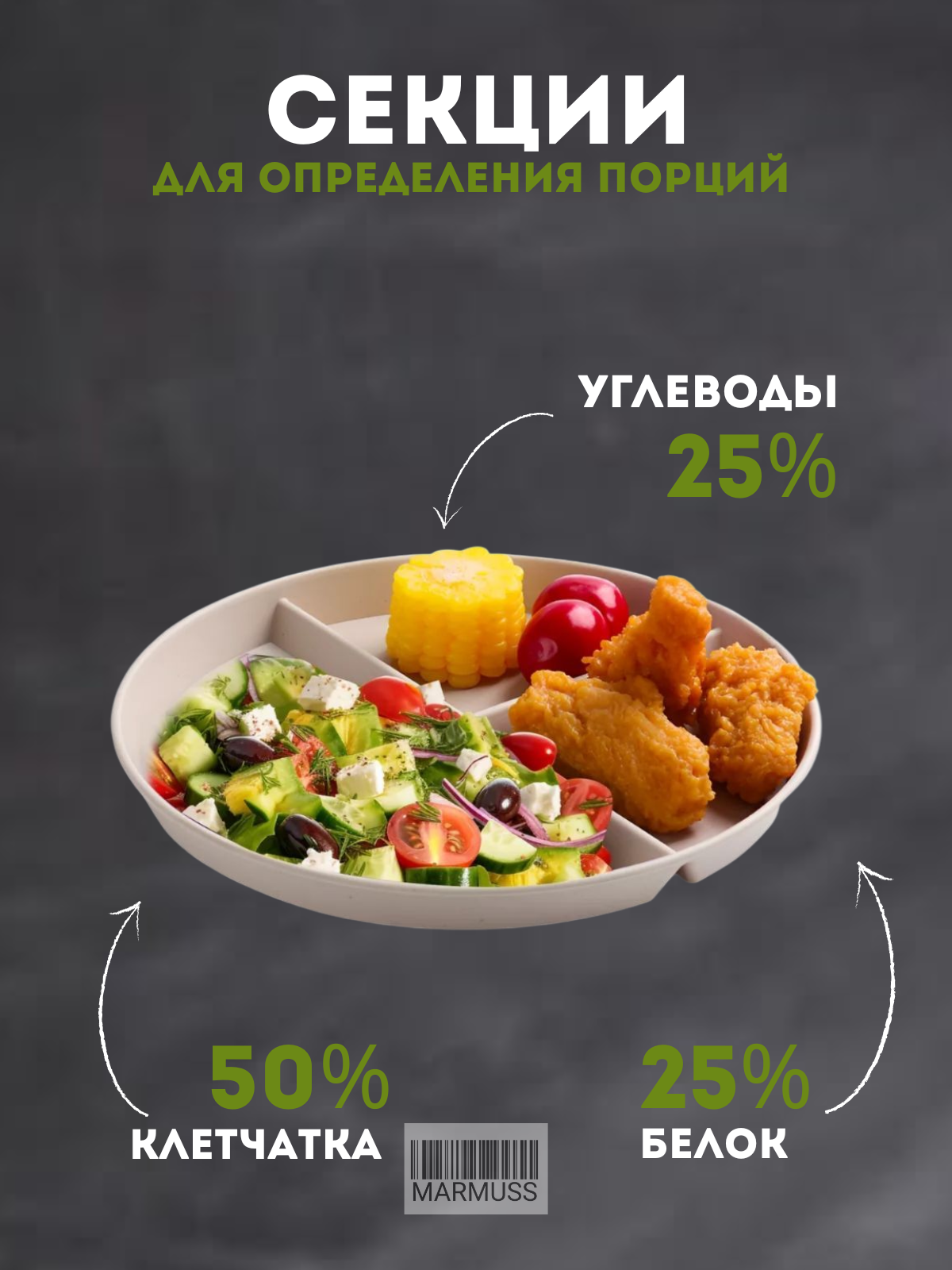 Картинки Тарелка порционная, секционная, для похудения, для правильного питания, для здорового питания, ПП, Marmuss, светло-зеленая