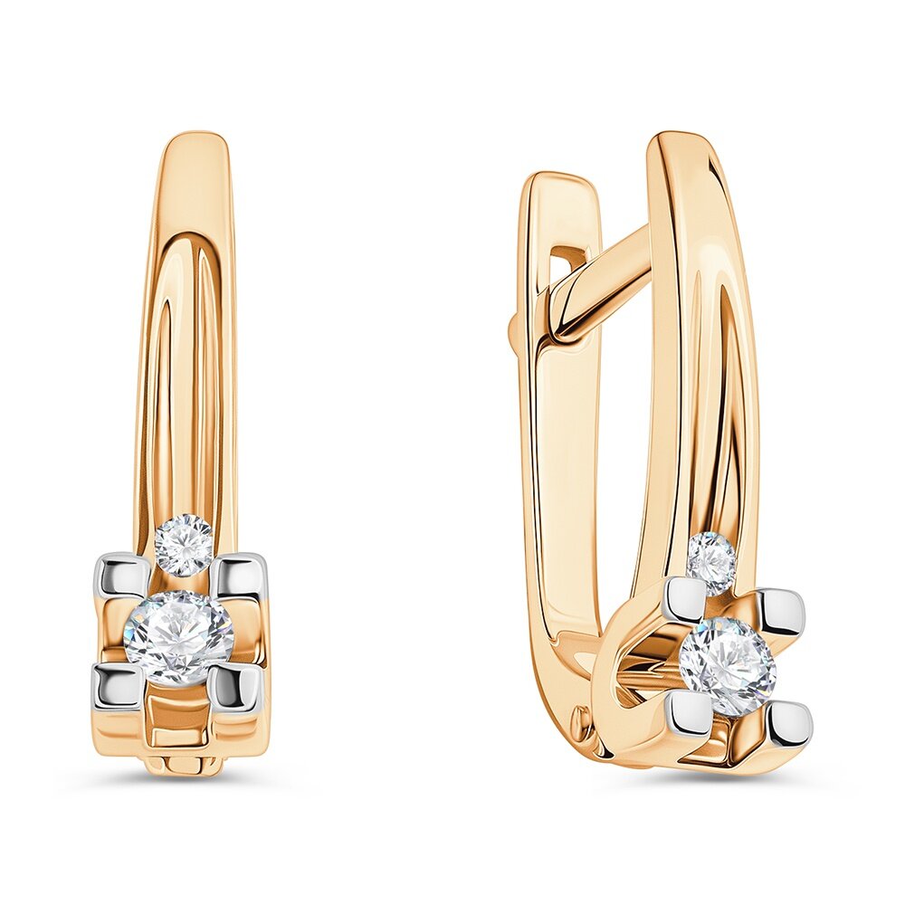 Серьги 585GOLD красное золото 585 проба родирование бриллиант  белый