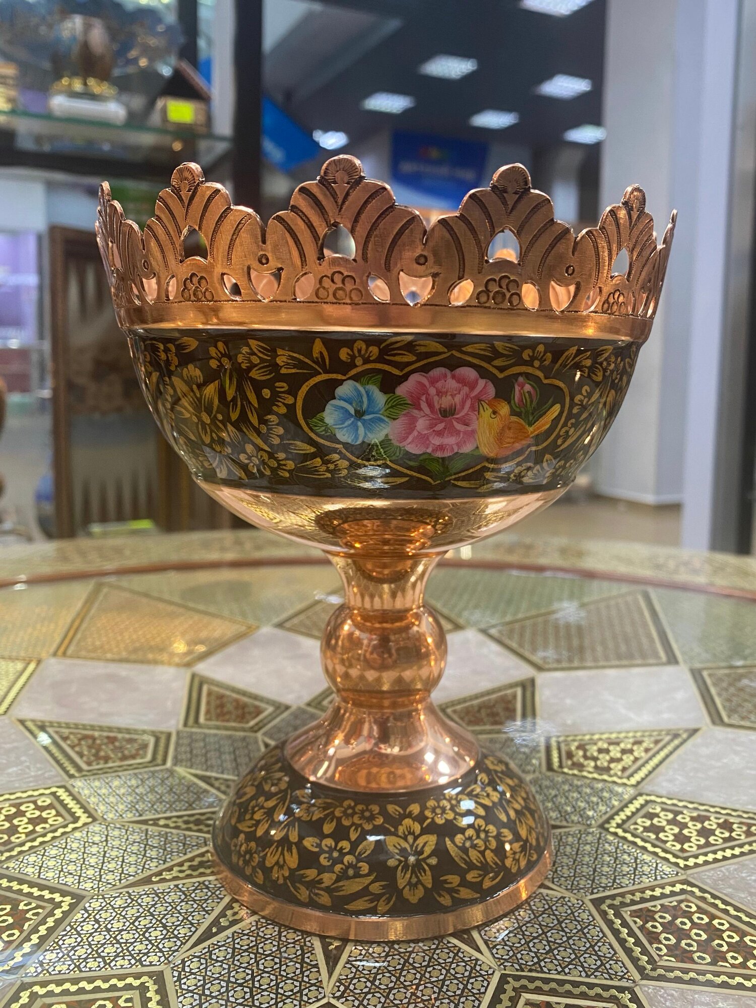 Фруктовница Персидский базар "Ташир", ручная работа, медная, диаметр 18см, 20x18см