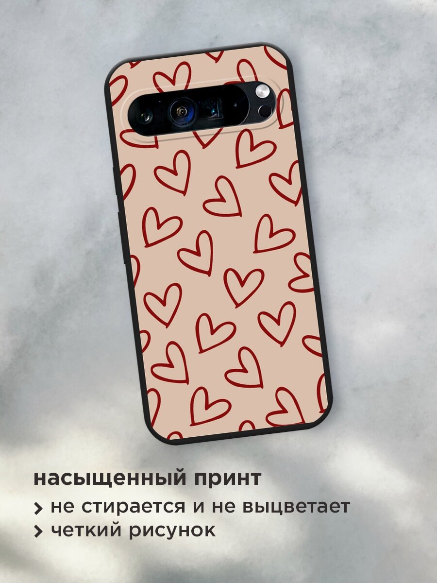 Черный матовый чехол на Google Pixel 9 Pro XL / Гугл Пиксель 9 Про XL с принтом "Little hearts doodles 1 - 14 февраля" — фото 1