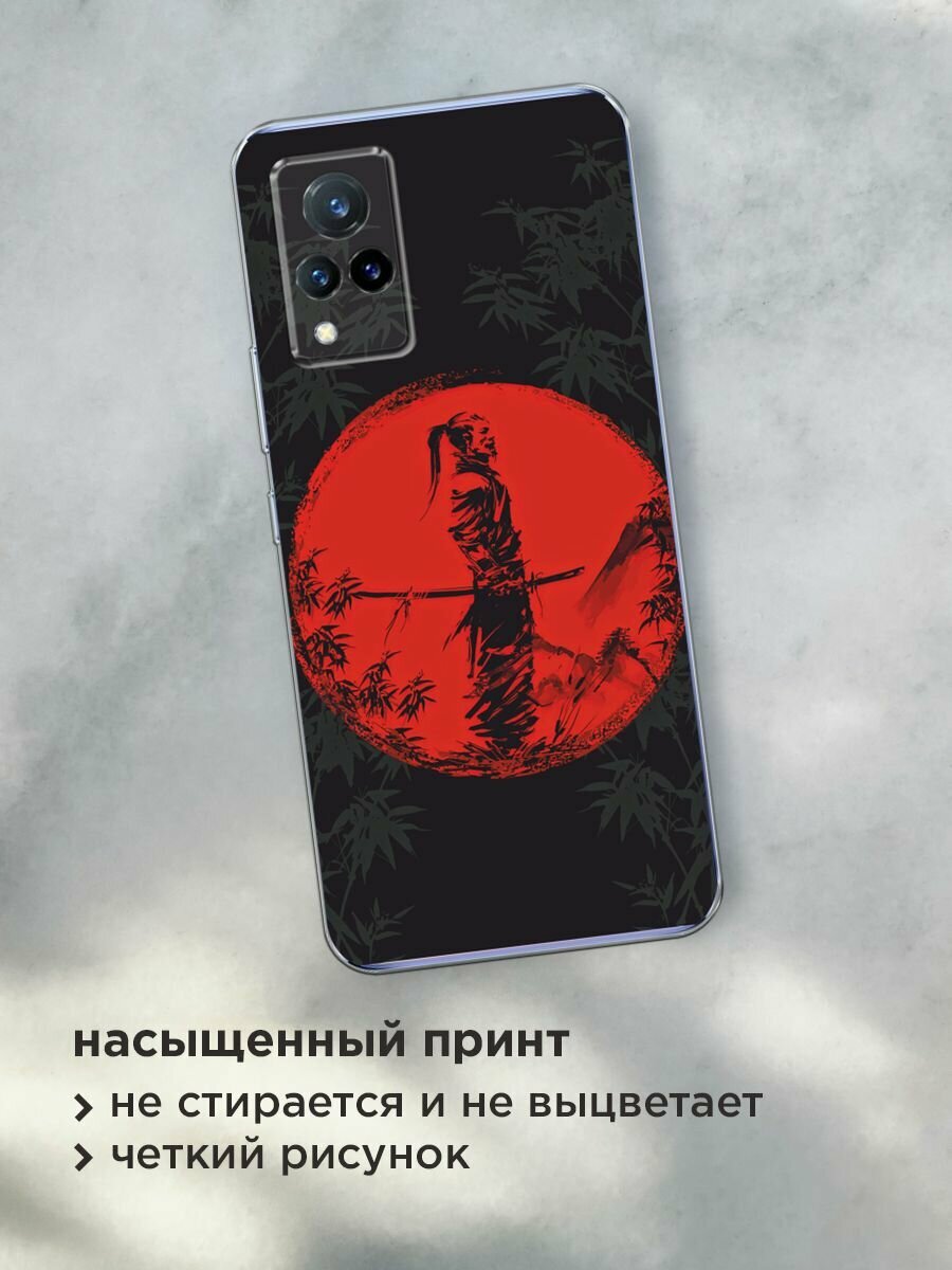 Чехол на Vivo V21 / Виво V21 с принтом "Самурай на красном фоне" — фото 1