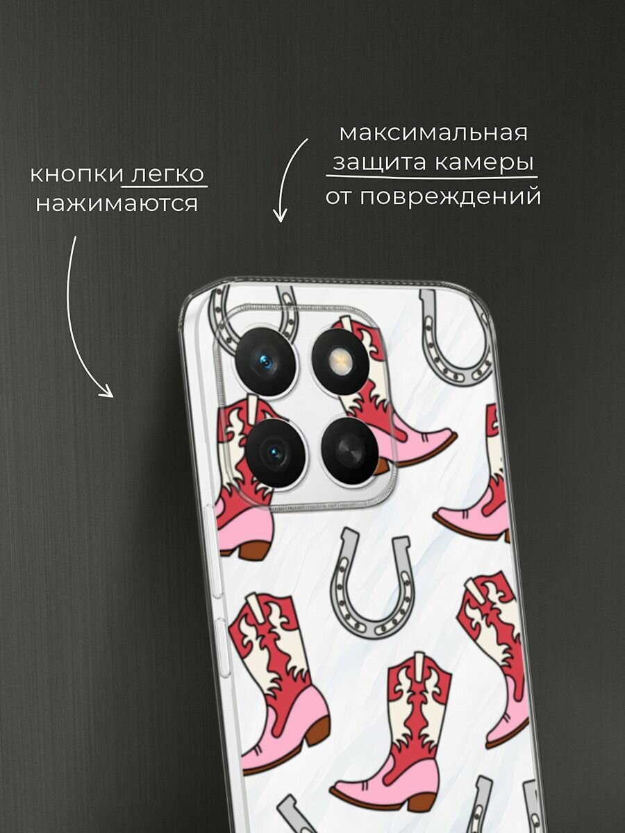 Чехол на Honor X8c / Хонор X8c с принтом "Ковбойские сапоки паттерн", прозрачный — фото 1