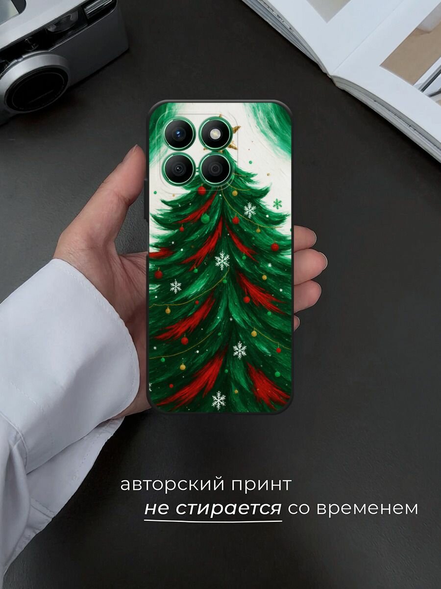 Черный матовый чехол на Honor X8B / Хонор X8B с принтом "Живописная елка" — фото 1