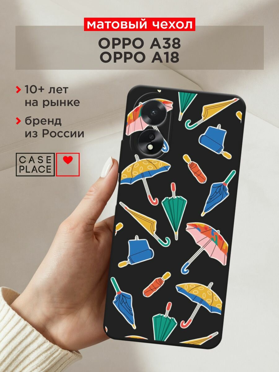Чехол на Oppo A38/A18 / Оппо A38/А18 с принтом "Зонты паттерн", прозрачный