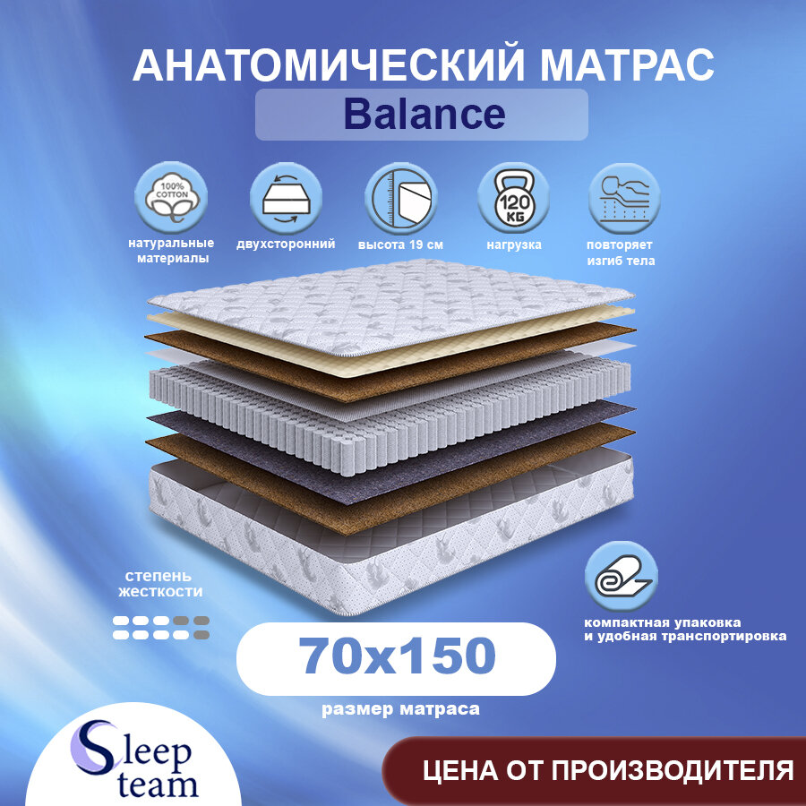 Матрас детский пружинный SleepTeam Balance 70х150, с независимыми пружинами и массажным эффектом, высота 20 см