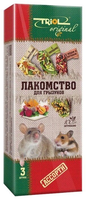 Лакомство Triol ORIGINAL палочки ассорти (с фруктами, с овощами, с мёдом и хитином) для грызунов (75 гр) — фото 1